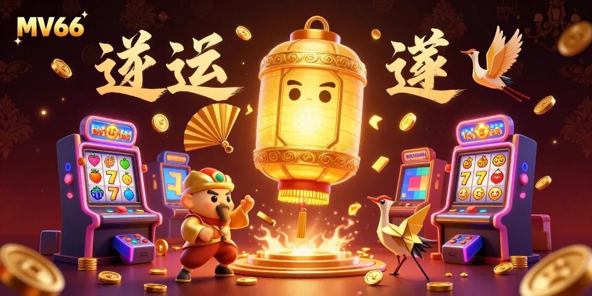 Join the excitement of MV66 as golden lantern spirits and warriors illuminate a lively casino scene.