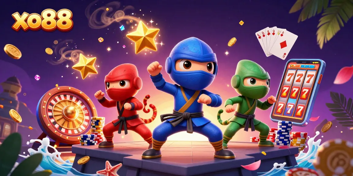 Experience thrilling action and excitement with xo88 as ninja chameleons surround dynamic casino elements.