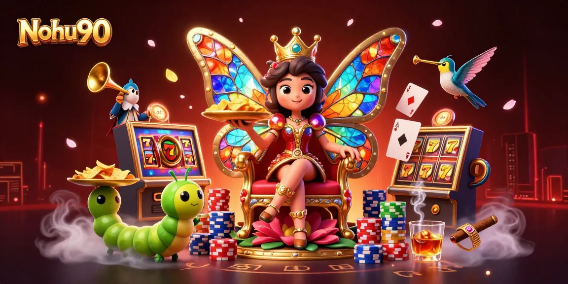 Nohu90 dazzles players with vibrant slot machines and a lively 3D casino environment.