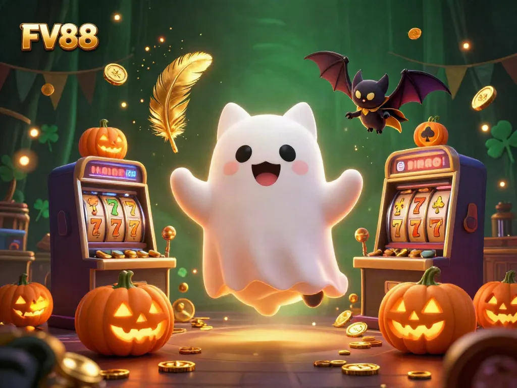 Experience exciting gameplay with FV88 as the ghost cat and bat navigate a haunted casino.