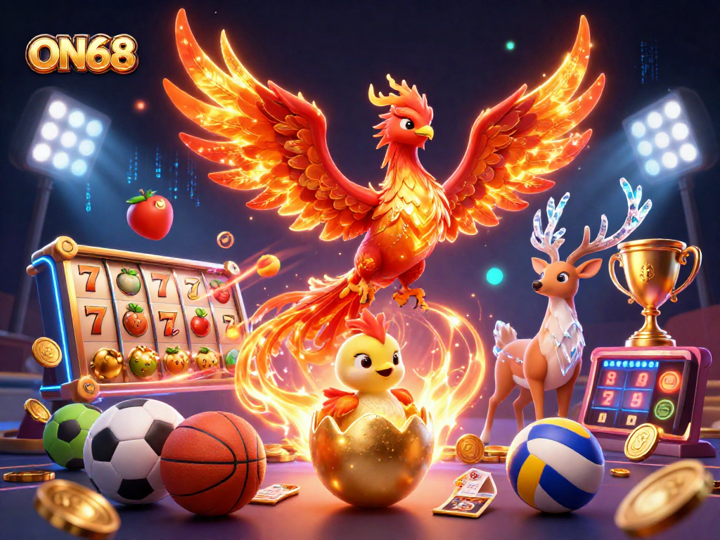 Experience thrilling wins with ON68 featuring a phoenix and sports elements in vivid 3D.