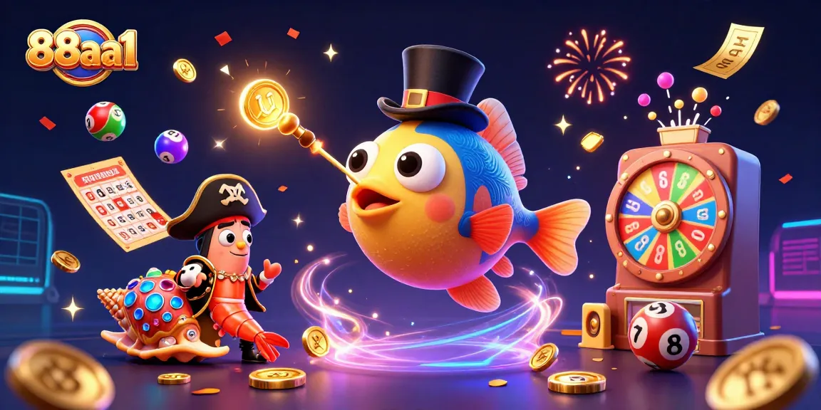 Experience the excitement at 88aa1 with vibrant lottery balls, golden coins, and thrilling gaming elements.