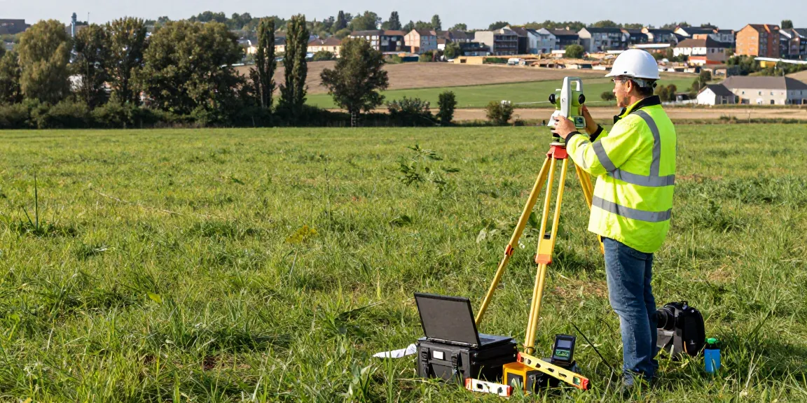 Land surveyors UK measuring land features with GPS and total station