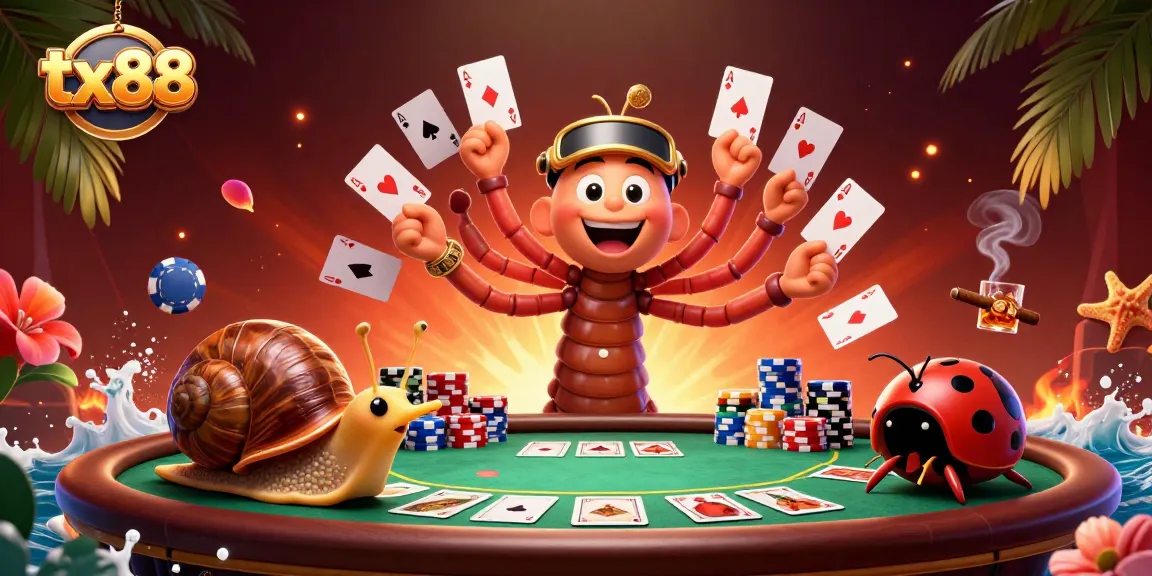 Experience thrilling poker moments with tx88's vibrant 3D casino characters at the table.