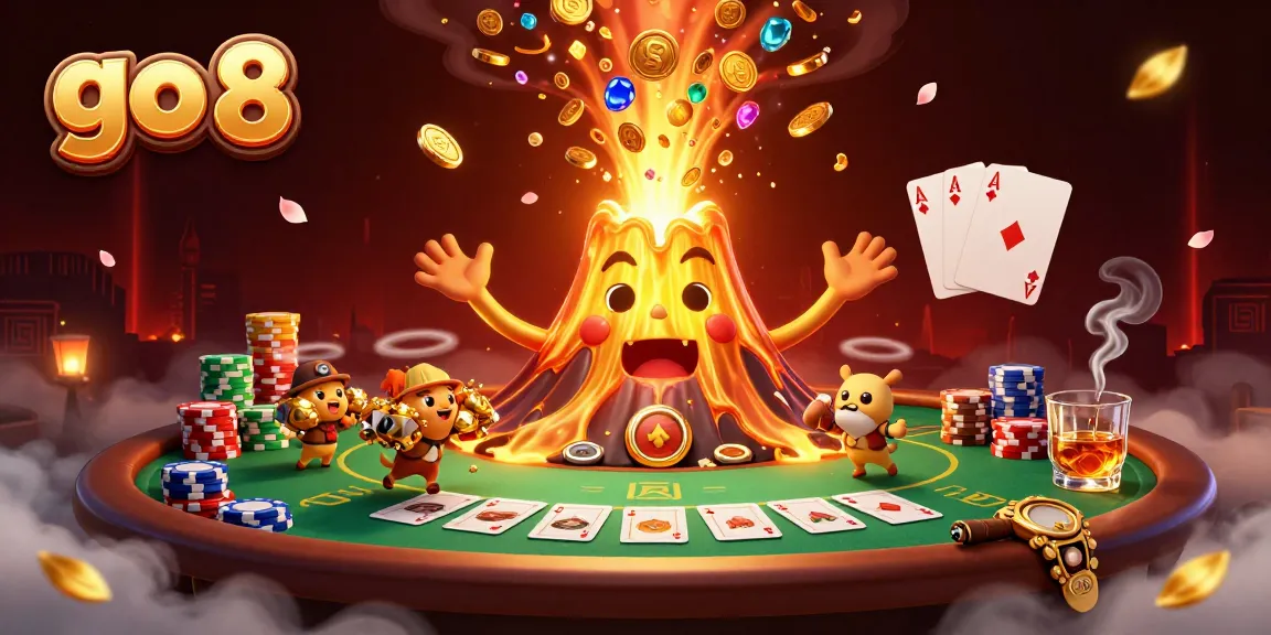 Engage in thrilling gameplay at go 8 where a golden volcano erupts with treasures in a 3D casino adventure.