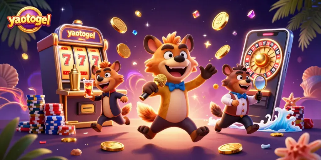 Experience yaotogel at a vibrant casino with hyena characters bringing laughter and fun.