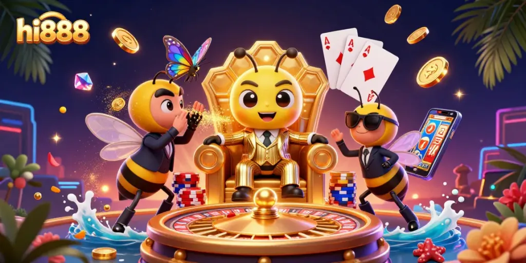 Engage in high-stakes gameplay with hi888 as the bumblebee mob boss leads a vibrant casino scene.