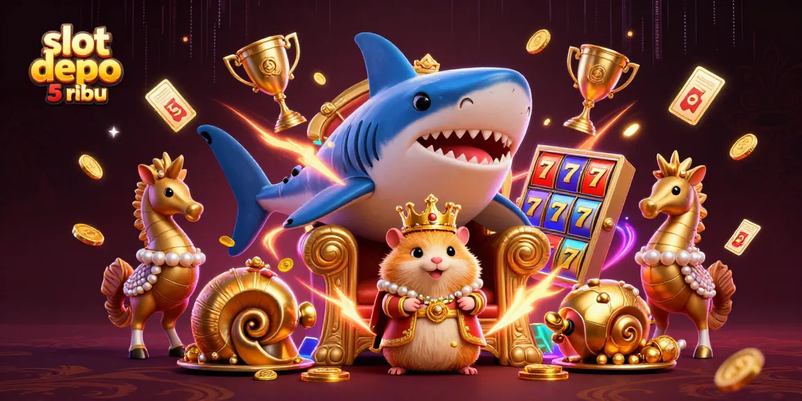 Engage with slot depo 5 ribu as the golden hamster king takes the throne amidst vibrant gaming elements.
