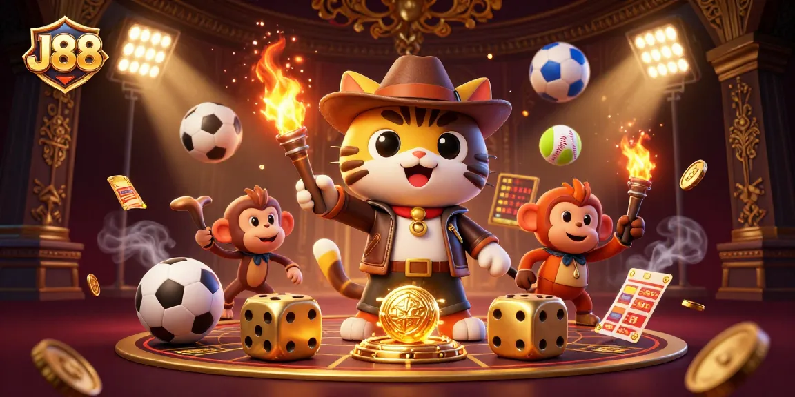 Join J88 for thrilling bets as the cat archaeologist uncovers golden casino treasures!