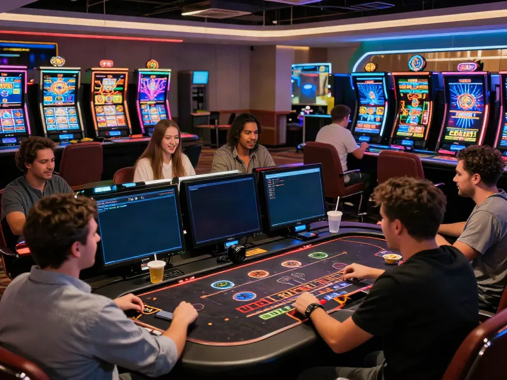 Exciting online gaming experience at TX88, showcasing players at virtual tables and high-tech interfaces