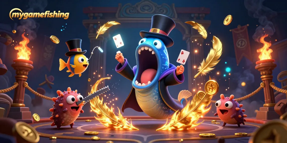 Experience mygamefishing magic with a vibrant 3D scene of unique underwater gambling characters.