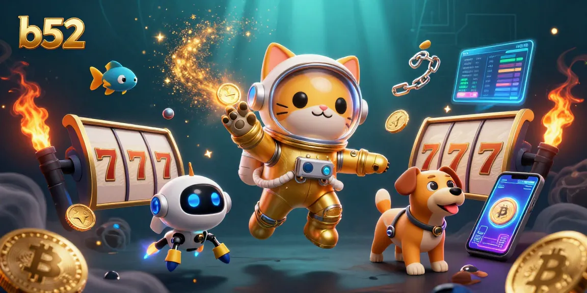 Spin winning slots at b52 with futuristic characters and vibrant casino elements