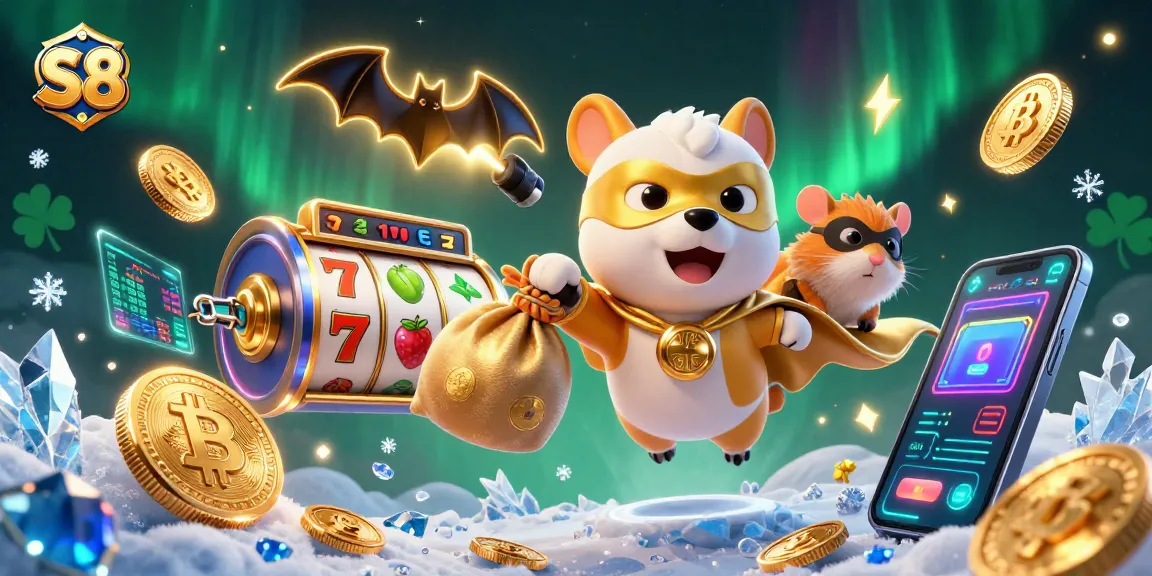 Engage with S8 in this vibrant casino adventure, featuring a superhero dog and crypto elements.