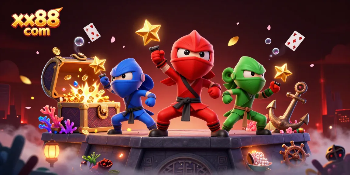 Participate in exciting games at xx88 com with colorful coins and treasure chests bursting in action.