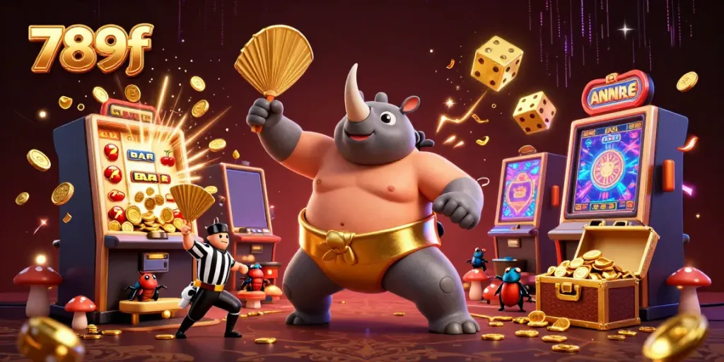 Experience thrilling gameplay with 789f as the rhinoceros beetle champion fends off competitors in a dynamic casino setting.