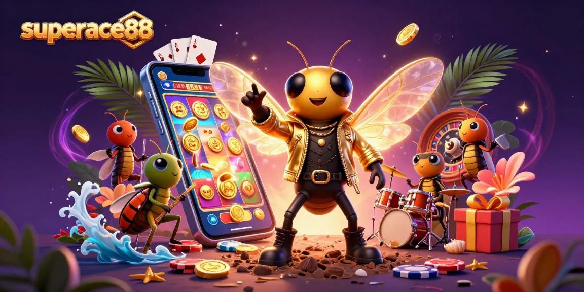 Spin the reels at superace88 with vibrant 3D casino characters and dynamic gaming elements in a rich scene.