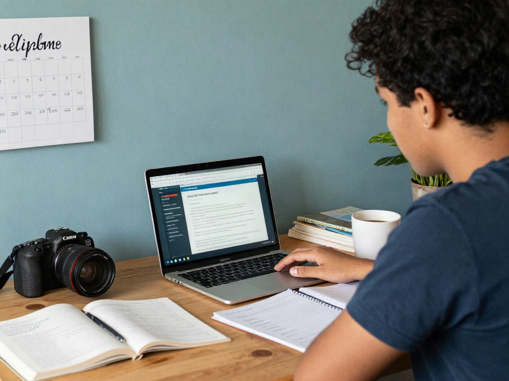Student die zich voorbereidt op het HBO Diploma kopen met boeken en laptop in een studeerkamer