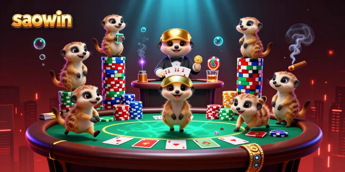 Experience the thrilling atmosphere of saowin's casino with meerkats managing games and sneaking chips!