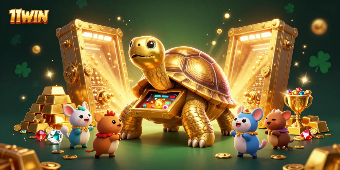 Experience thrills with 11WIN's vibrant casino scene, featuring a magical pinball tortoise and treasure galore.