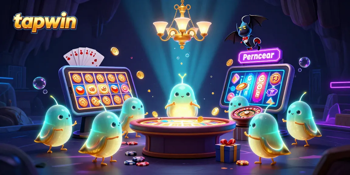 Experience the thrilling world of tapwin with vibrant glowworms illuminating a casino scene alongside exciting game elements.