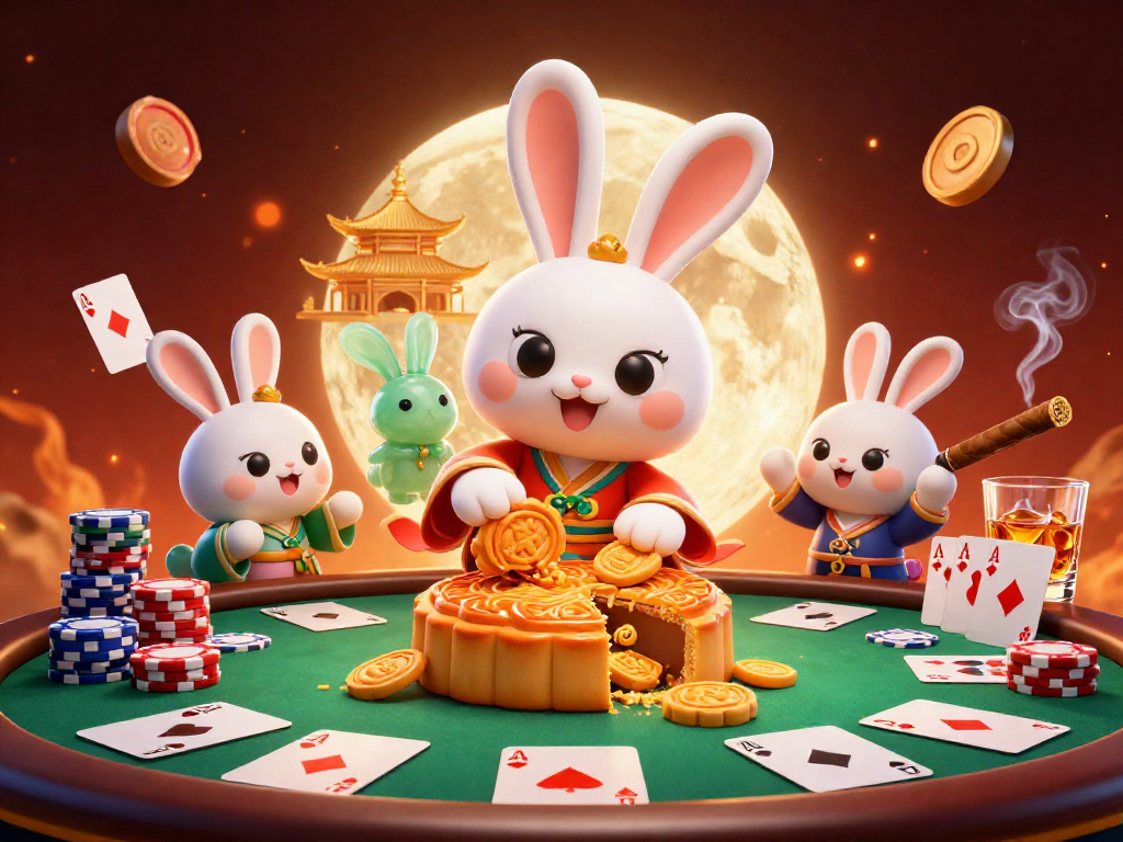 Bet big with debet's stunning poker scene featuring a moon rabbit and chips!