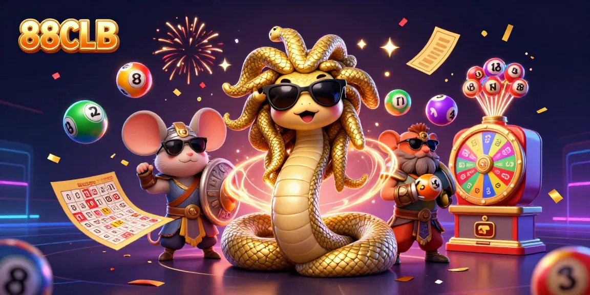 Engage with 88CLB in this vibrant scene featuring lottery elements and Medusa in a casino atmosphere.