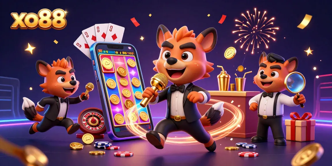 Experience the fun at xo88's casino club with hyenas showcasing gaming excitement and vibrant visuals.