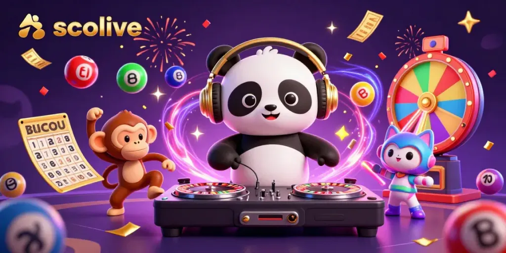 Experience the excitement of socolive with a vibrant 3D casino-themed illustration featuring engaging characters.