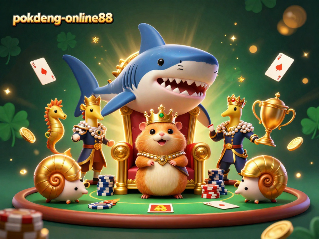 Engage with poker strategies at pokdeng-online88 while surrounded by a vibrant casino scene.