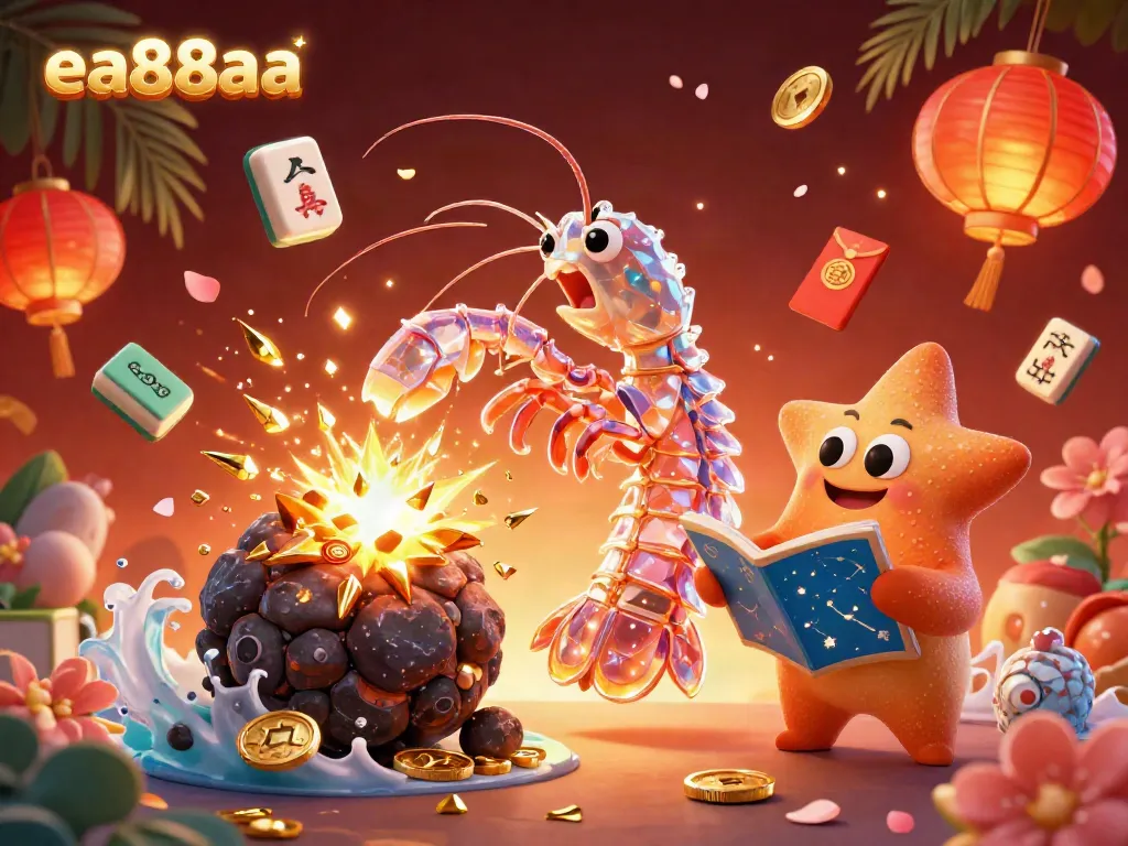 Engage in EA88AA's thrilling 3D casino scene with a galactic shrimp and gem explosions.