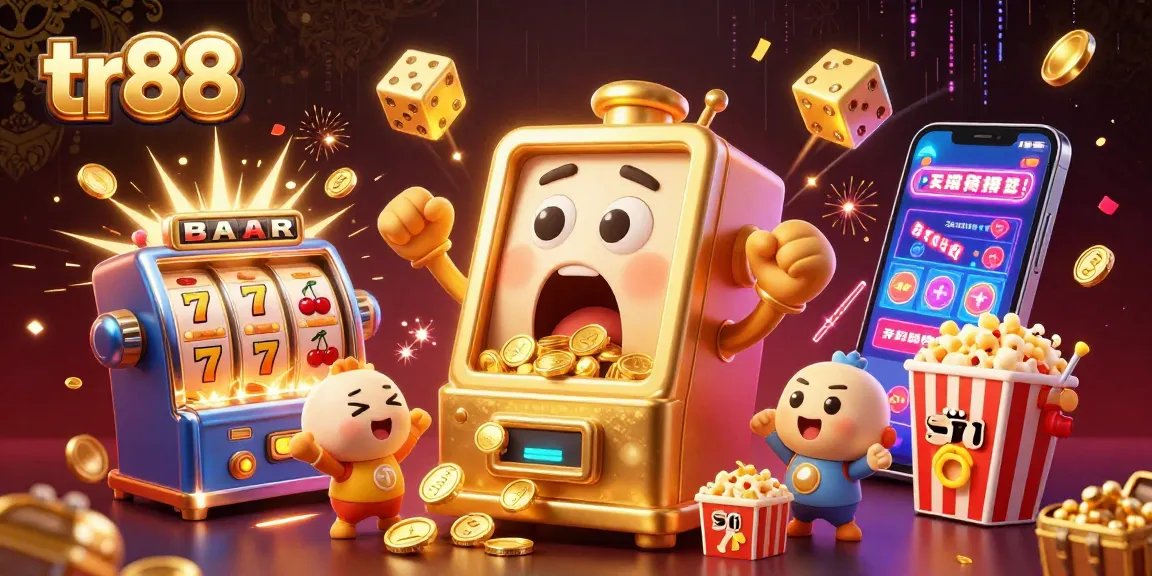 tr88 slot machine celebrates a jackpot win, surrounded by cheering baby machines and golden coins.