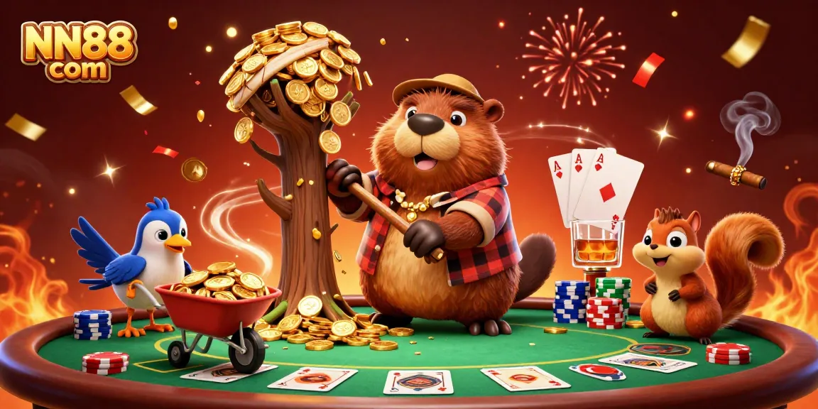 Experience the thrill of gaming at NN88 com with a lively 3D casino scene featuring unique characters.