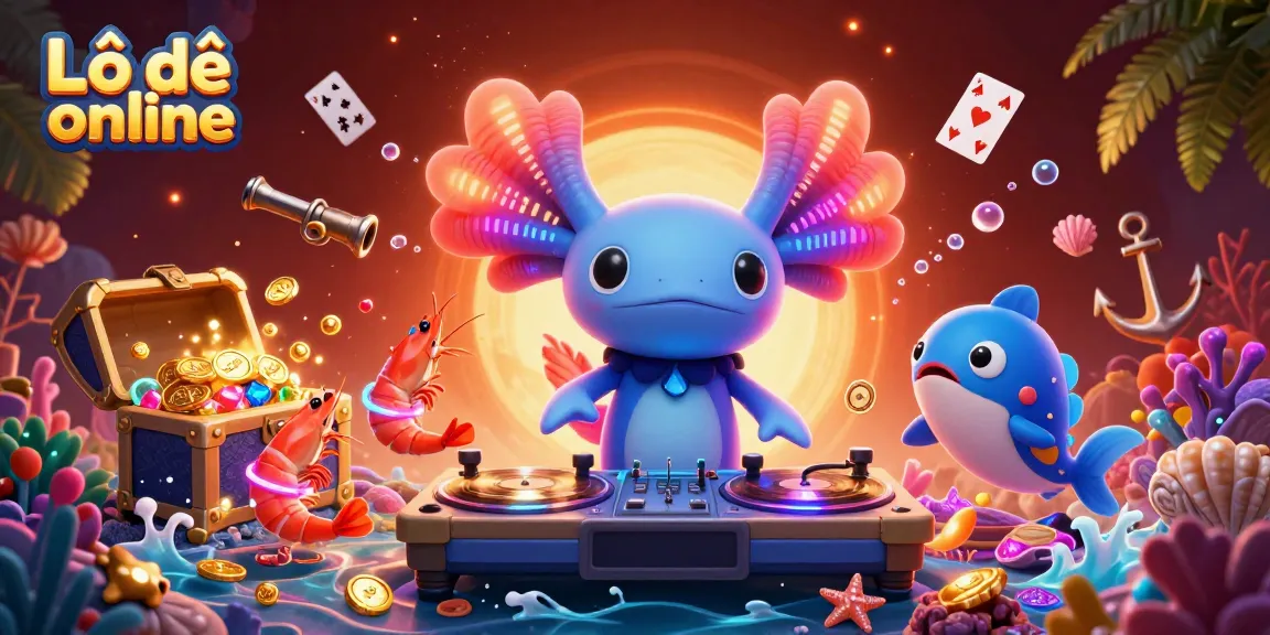Engage with Lô đề online through a vibrant scene of an axolotl DJ and lively sea creatures in an underwater casino.