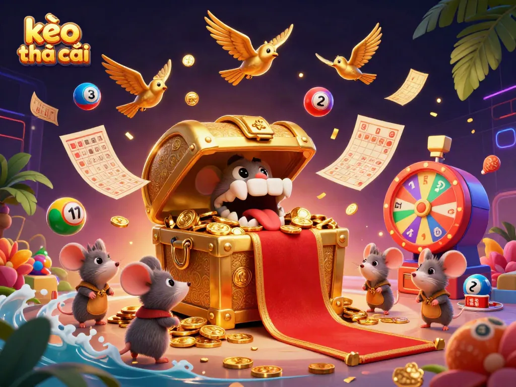 Experience the excitement of kèo nhà cái with animated lottery elements and vibrant graphics.
