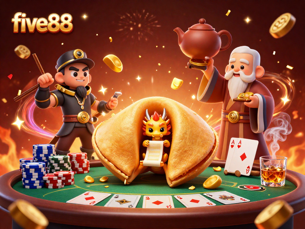 Engage with five88 players winning fortunes at a vibrant casino scene filled with golden elements.
