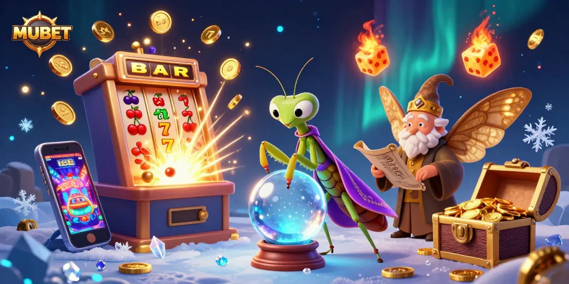 Experience thrilling MUBET gameplay with a captivating 3D casino illustration showcasing vibrant winnings and characters.