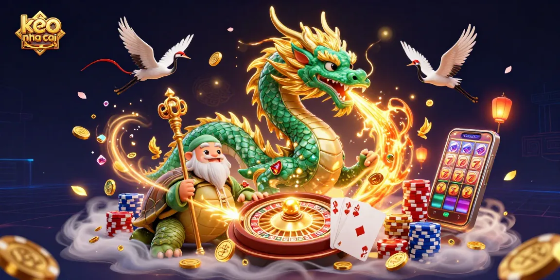 Engage with thrilling keo nha cai action in a vibrant 3D casino scene featuring dragons and lucky symbols.
