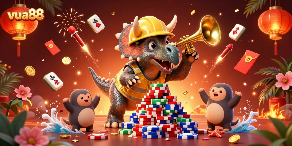 Engage in exciting wins at vua88 with vibrant casino-themed 3D illustration depicting epic gaming moments.