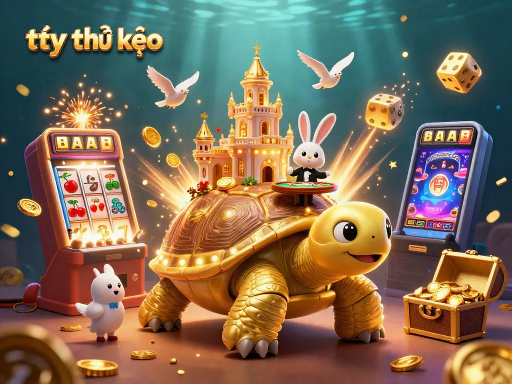 Experience the thrill of tỷ lệ kèo with golden tortoise casino illustration featuring vibrant gaming elements.