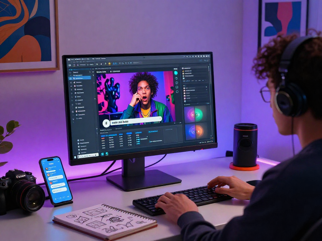 Engaging user interacting with nsfw AI tool in a futuristic workspace