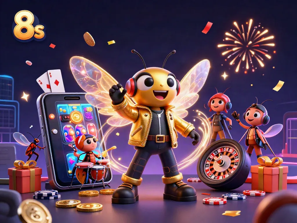 Engage with 8s casino gaming through vibrant 3D visuals of animated characters and interactive slots.