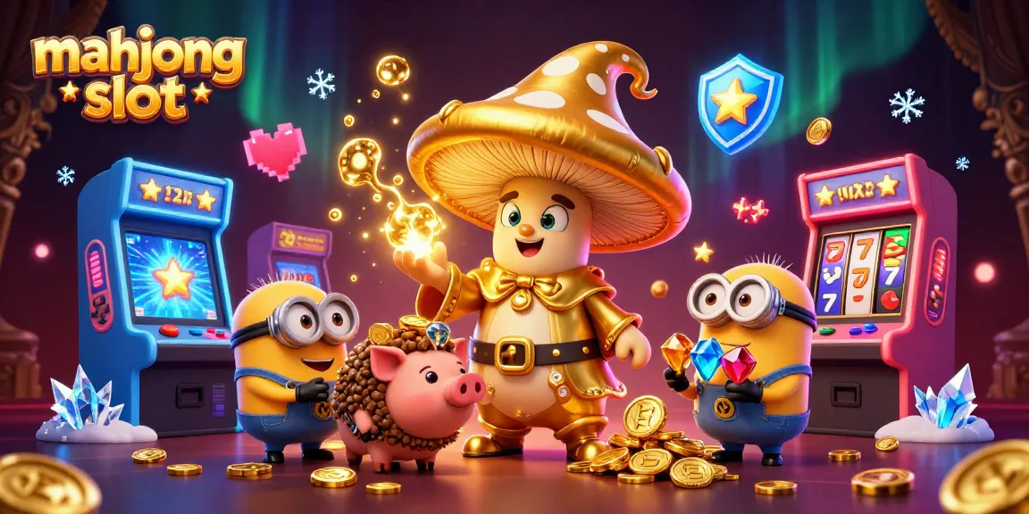 Experience the excitement of mahjong slot with dynamic characters and game elements in a rich casino illustration.