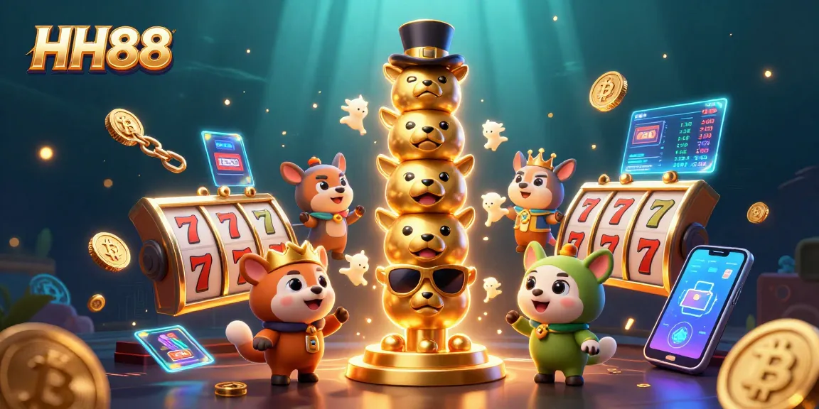Engage with HH88 as you explore captivating slots in a vibrant, animated casino scene.
