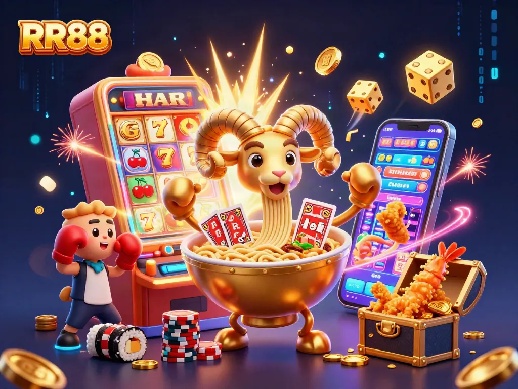 Engage in thrilling gameplay at RR88 with dynamic casino-themed characters and vibrant slot elements.