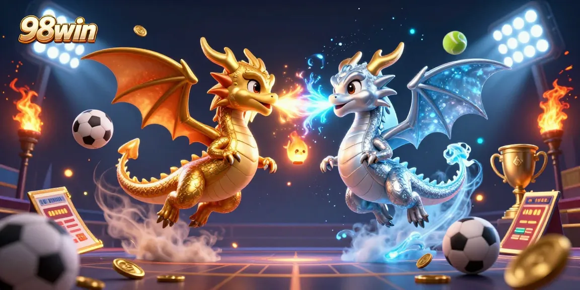Experience thrilling action with 98win, showcasing dynamic dragons in an exciting casino environment.