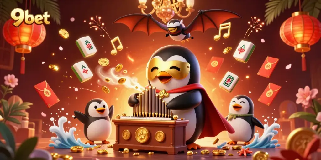 Experience thrilling gameplay with 9bet in this vibrant 3D casino scene featuring dynamic elements and golden coins.