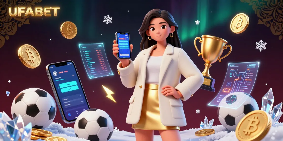 Experience UFABET's thrilling sports betting with a vibrant 3D illustration featuring an engaging Asian woman and dynamic gaming elements.