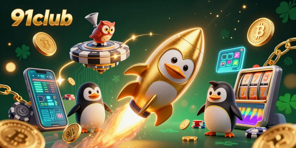 Engage with 91club while enjoying a thrilling casino adventure in space featuring a golden penguin and crypto themes.