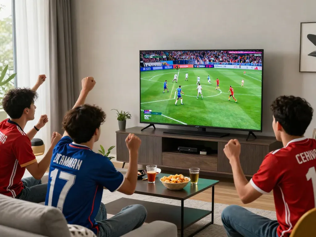 Gavangtv viewers enjoying an exciting football match in a cozy living room.