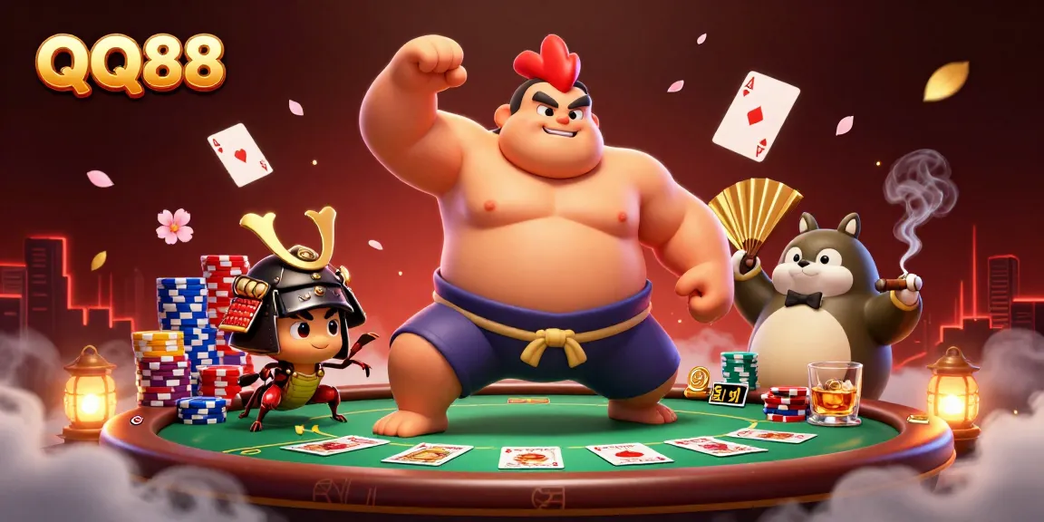 Experience the excitement of QQ88 with powerful characters and vibrant casino elements.